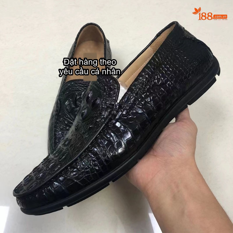 Giày Lười Nam Da Cá Sấu Chiều Cao Đế Khoảng 2cm Màu Đen chi tiết 8