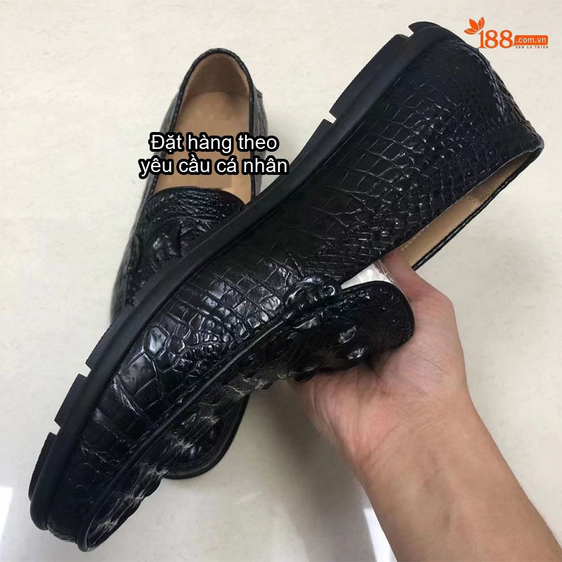 Giày Lười Nam Da Cá Sấu Chiều Cao Đế Khoảng 2cm Màu Đen chi tiết 9