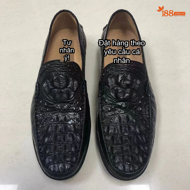 Giày Lười Nam Da Cá Sấu Chiều Cao Đế Khoảng 2cm Màu Đen