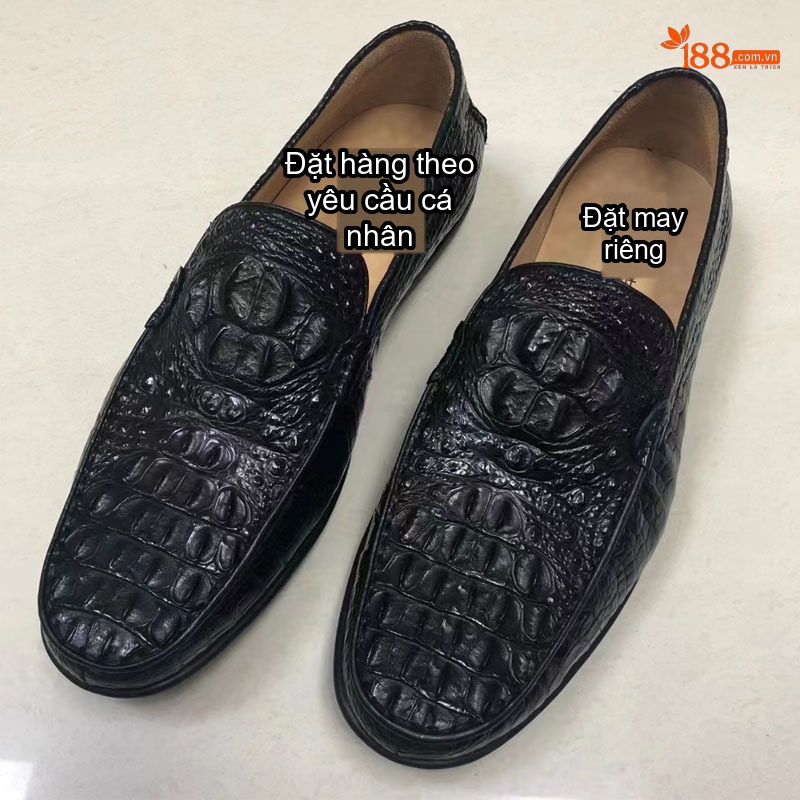 Giày Lười Nam Da Cá Sấu Chiều Cao Đế Khoảng 2cm Màu Đen