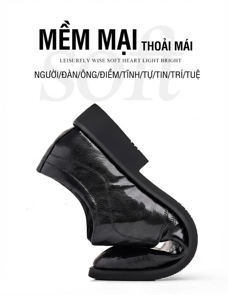 Giày Lười Nam Da Cừu Cao Cấp Chiều Cao Đế Khoảng 3cm Màu Đen chi tiết 4