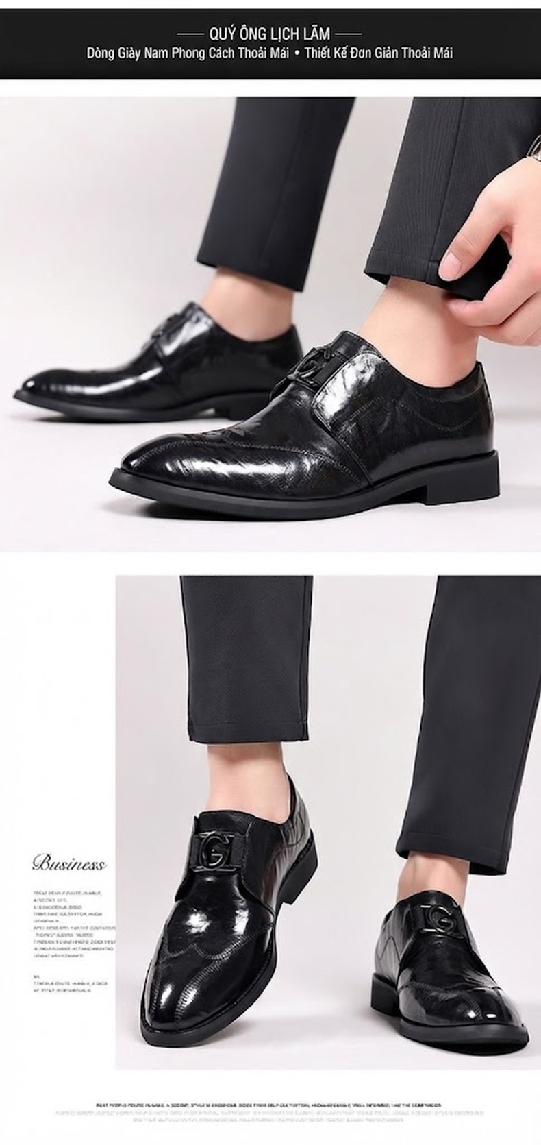 Giày Lười Nam Da Cừu Cao Cấp Chiều Cao Đế Khoảng 3cm Màu Đen chi tiết 8