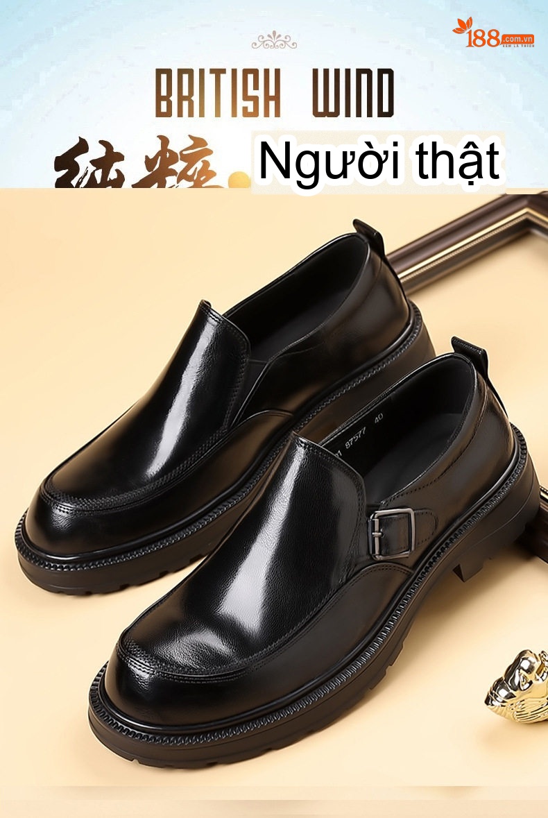 Giày Lười Nam Da Cừu Chiều Cao Đế Khoảng 3cm Màu Đen, Nâu chi tiết 4