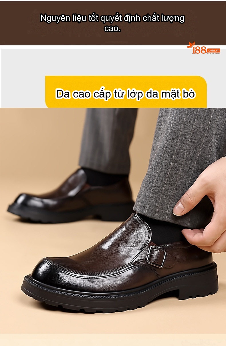 Giày Lười Nam Da Cừu Chiều Cao Đế Khoảng 3cm Màu Đen, Nâu chi tiết 7