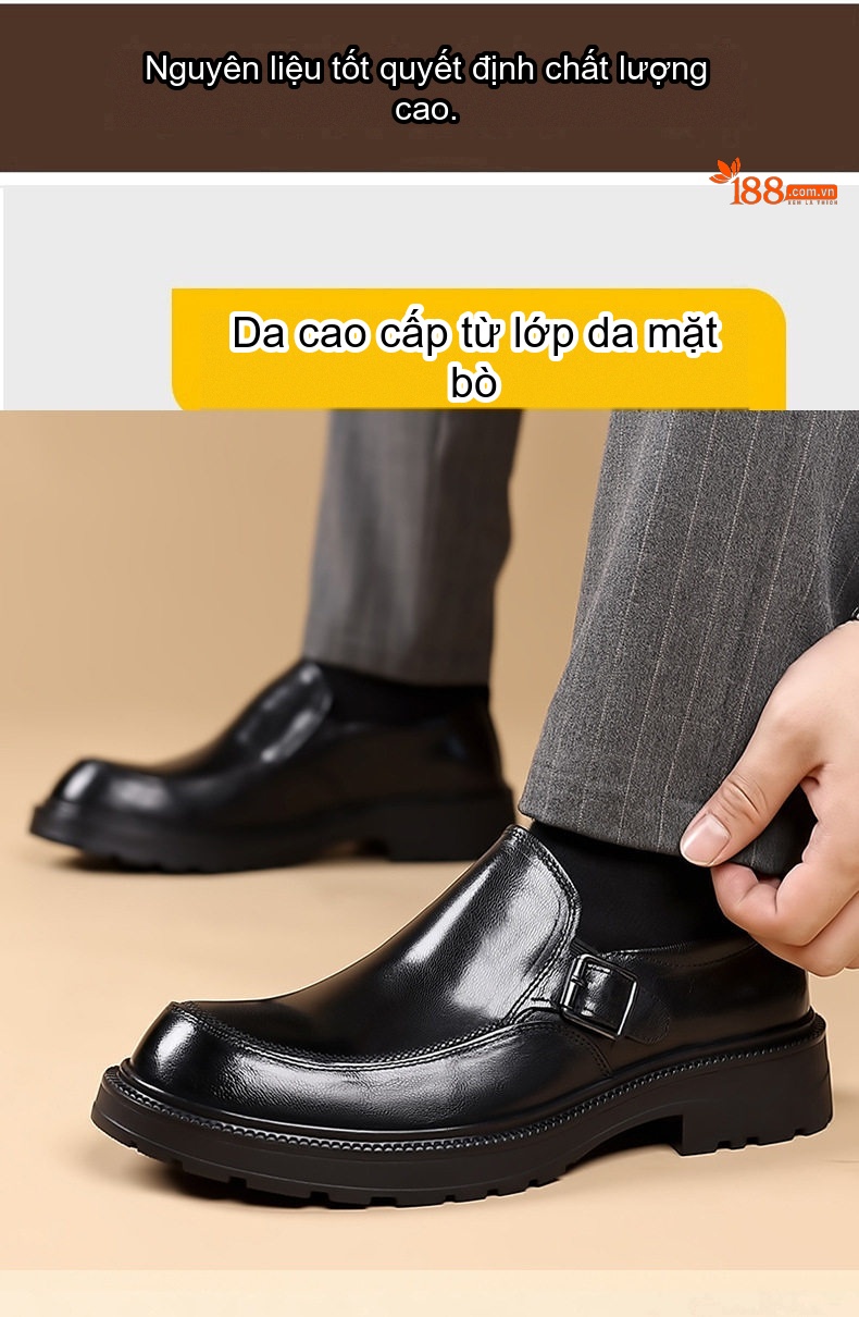 Giày Lười Nam Da Cừu Chiều Cao Đế Khoảng 3cm Màu Đen, Nâu chi tiết 8
