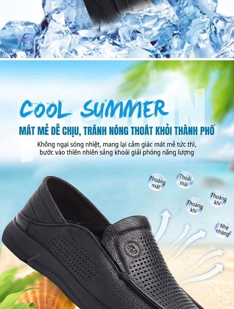 Giày Lười Nam Da Cừu Đục Lỗ Thoáng Khí Chiều Cao Đế Khoảng 3cm Màu Đen chi tiết 2