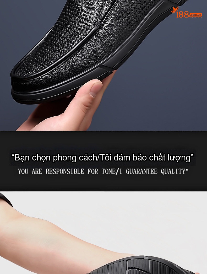 Giày Lười Nam Da Cừu Đục Lỗ Thoáng Khí Chiều Cao Đế Khoảng 3cm Màu Đen chi tiết 5