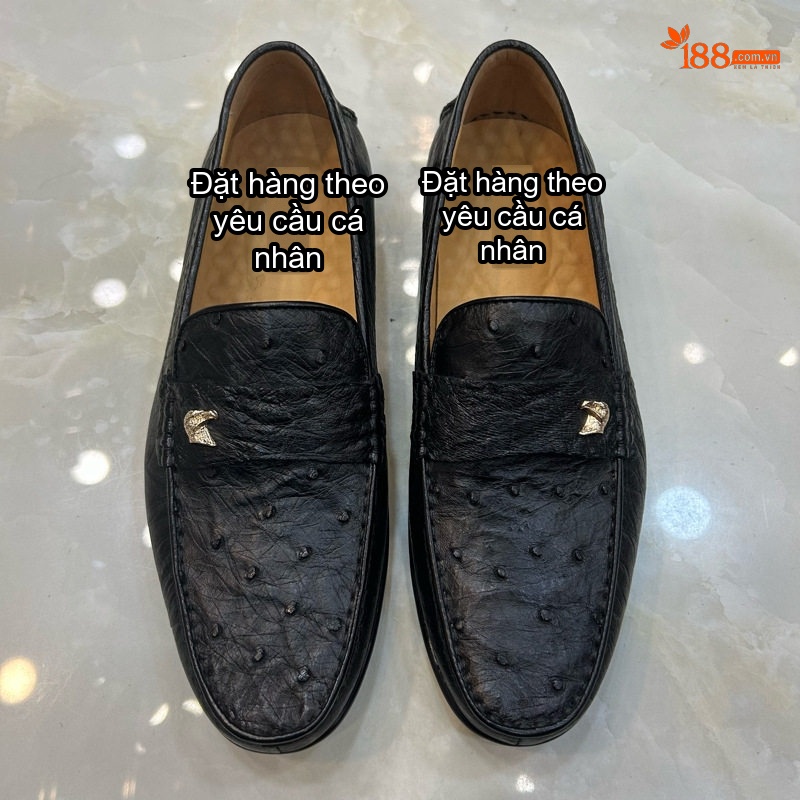Giày Lười Nam Da Đà Điểu Chiều Cao Đế Khoảng 2cm Màu Đen chi tiết 2