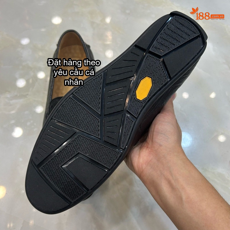 Giày Lười Nam Da Đà Điểu Chiều Cao Đế Khoảng 2cm Màu Đen chi tiết 9