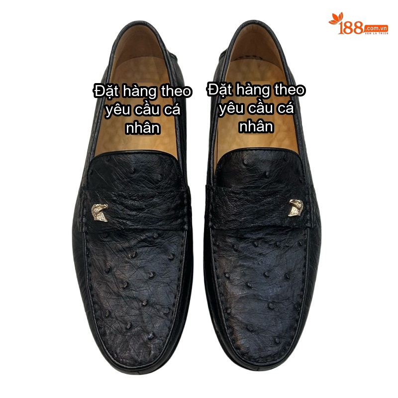 Giày Lười Nam Da Đà Điểu Chiều Cao Đế Khoảng 2cm Màu Đen