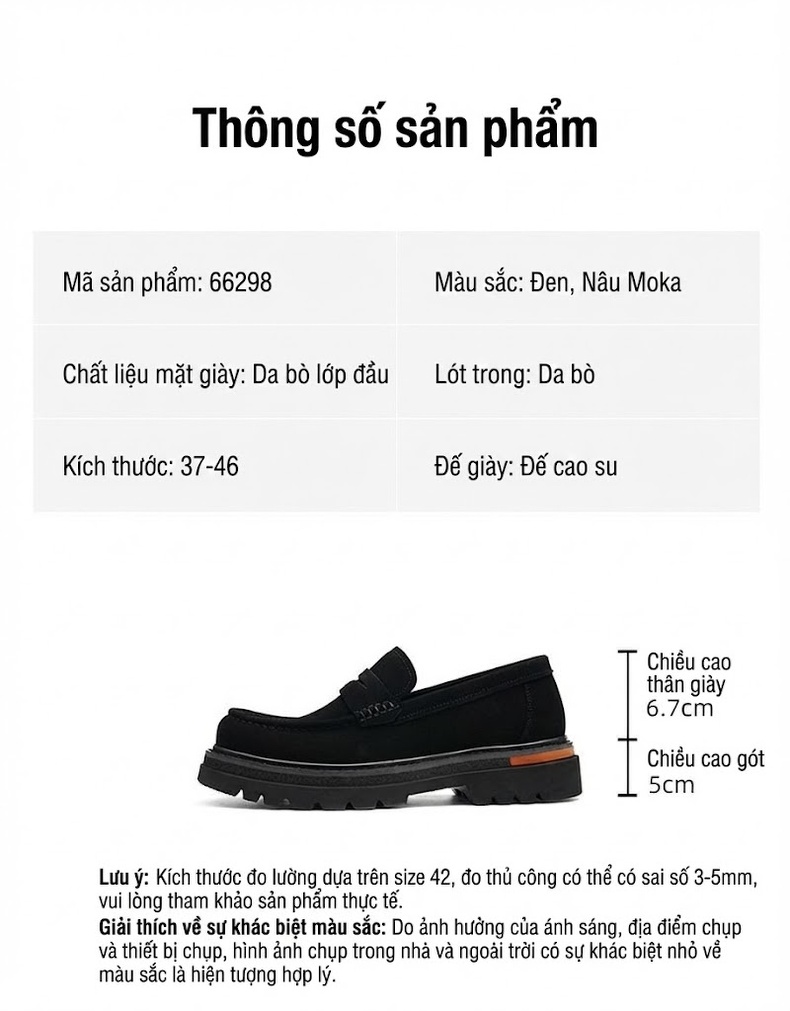 Giày Lười Nam Da Lộn Đế Cao Khoảng 4cm Phong Cách Anh Quốc Màu Đen, Nâu chi tiết 2