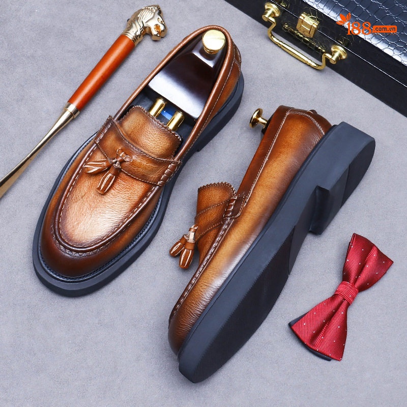 Giày Lười Nam Da Mềm Chiều Cao Đế Khoảng 3cm Phong Cách Anh Quốc Màu Nâu, Đen