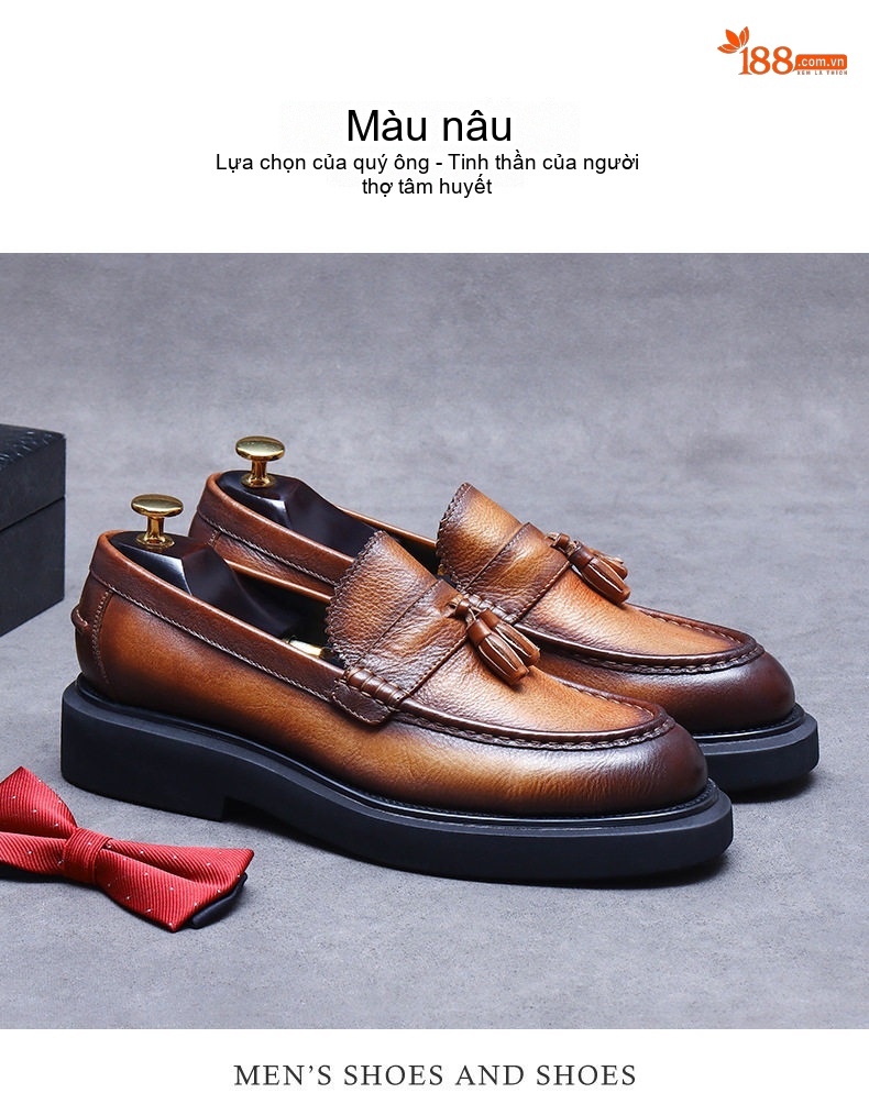 Giày Lười Nam Da Mềm Chiều Cao Đế Khoảng 3cm Phong Cách Anh Quốc Màu Nâu, Đen chi tiết 10