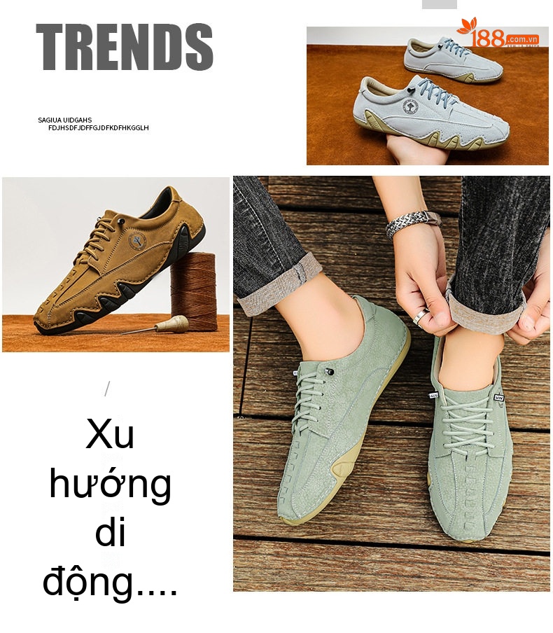 Giày Lười Nam Da Mờ Chiều Cao Đế Khoảng 2cm Màu Xám, Xanh Lá, Trắng, Nâu chi tiết 3