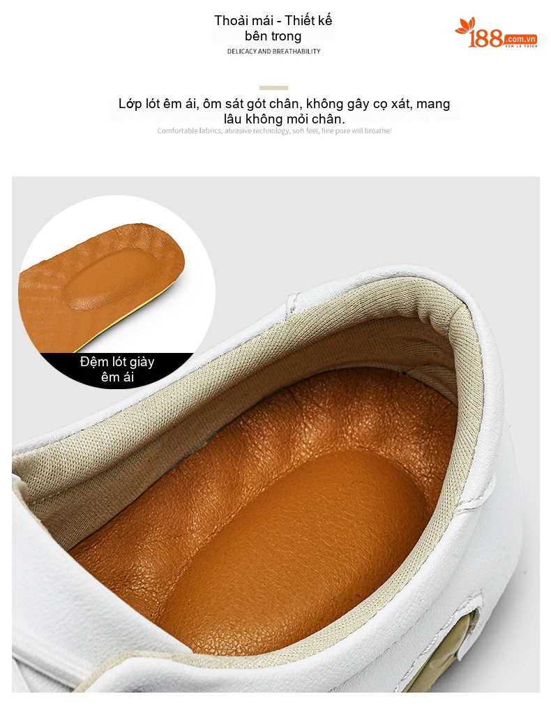 Giày Lười Nam Da Mờ Chiều Cao Đế Khoảng 2cm Màu Xám, Xanh Lá, Trắng, Nâu chi tiết 10