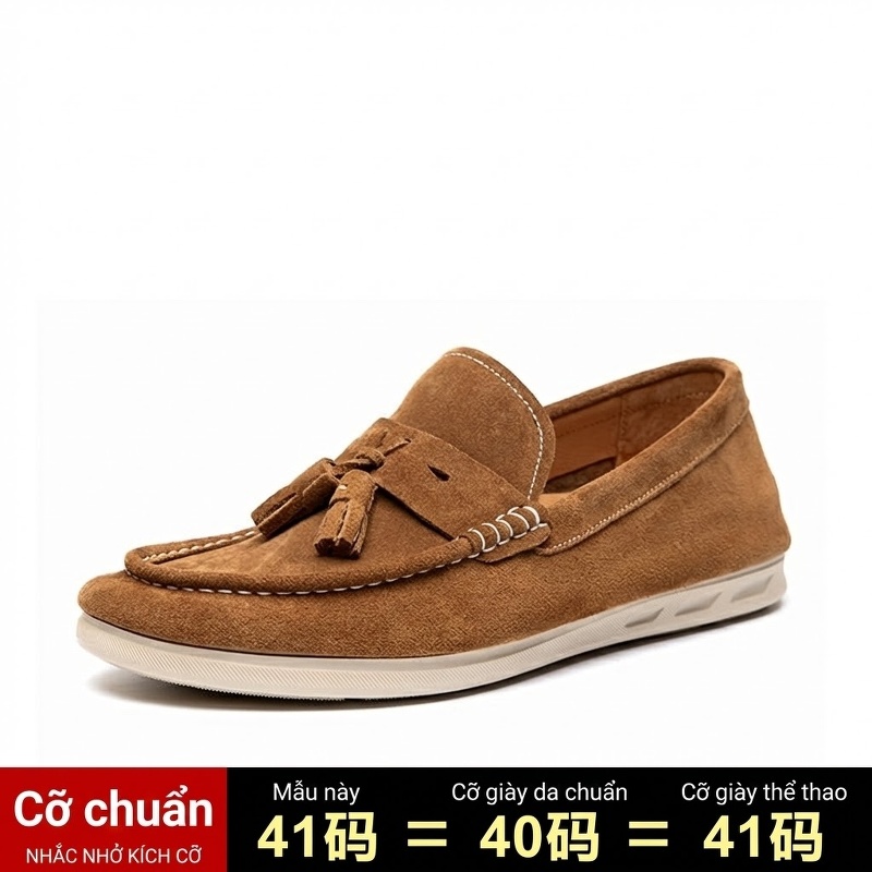 Giày Lười Nam Da Mờ Có TUA Chiều Cao Đế Khoảng 2cm Màu Nâu, Xanh