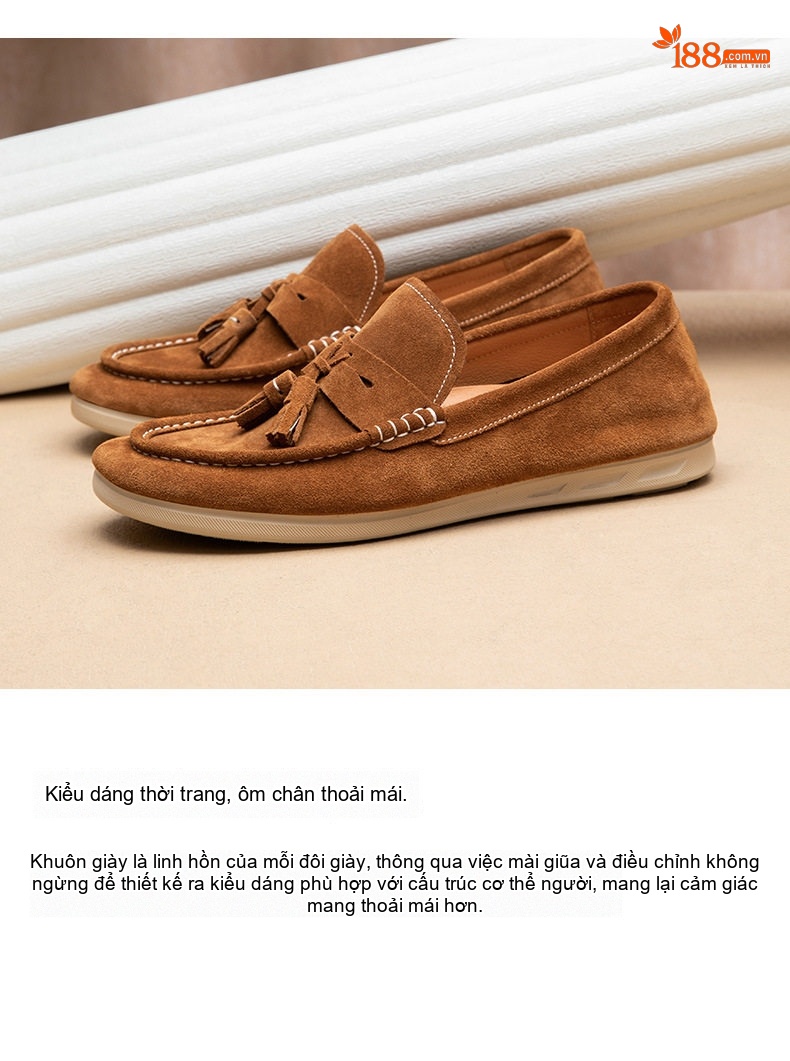 Giày Lười Nam Da Mờ Có TUA Chiều Cao Đế Khoảng 2cm Màu Nâu, Xanh chi tiết 3