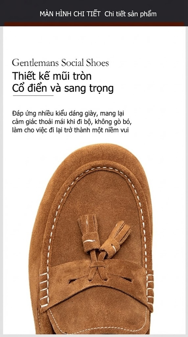 Giày Lười Nam Da Mờ Có TUA Chiều Cao Đế Khoảng 2cm Màu Nâu, Xanh chi tiết 9