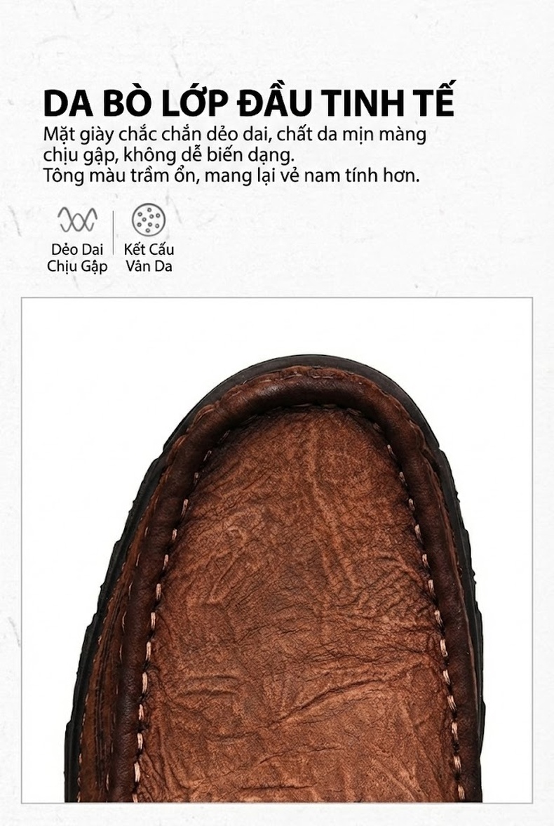 Giày Lười Nam Da Mờ Đế Dày Chiều Cao Đế Khoảng 3.5cm Màu Nâu, Đen chi tiết 8