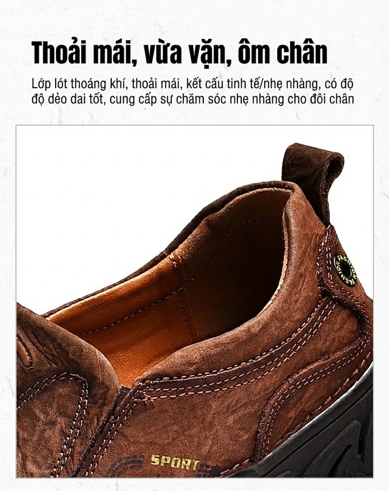 Giày Lười Nam Da Mờ Đế Dày Chiều Cao Đế Khoảng 3.5cm Màu Nâu, Đen chi tiết 10
