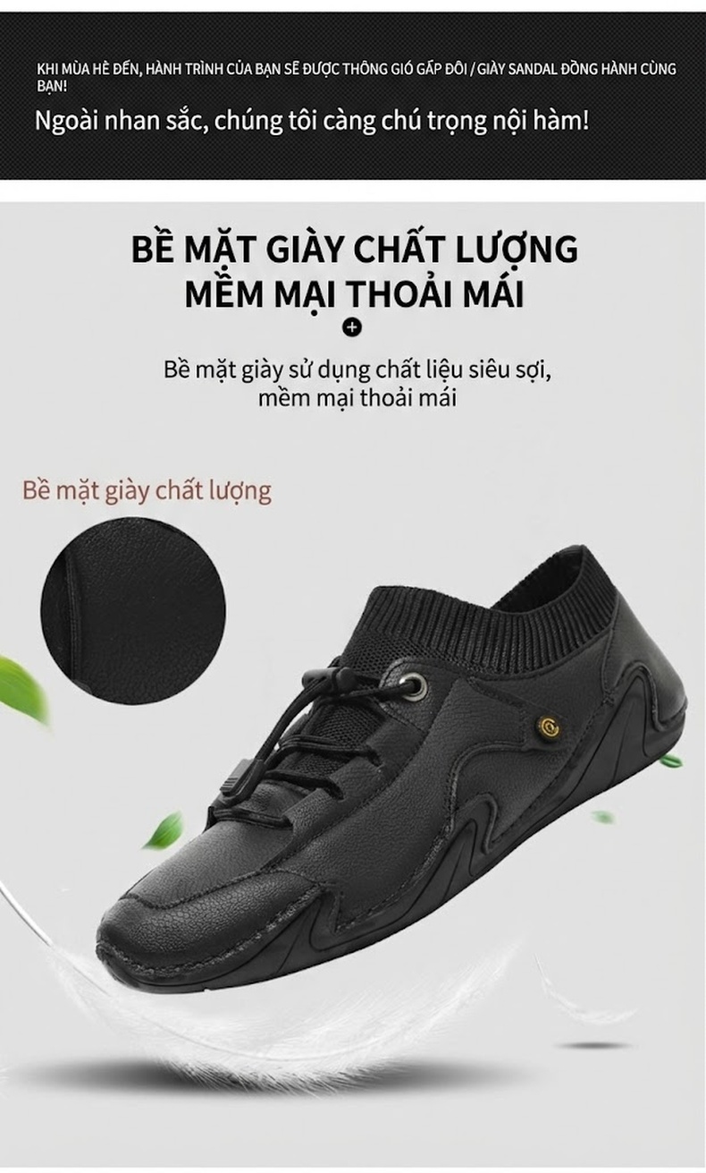 Giày Lười Nam Da Mờ Đế Mềm Thoáng Khí Chiều Cao Đế Khoảng 2cm Màu Nâu, Đen, Xanh... chi tiết 4