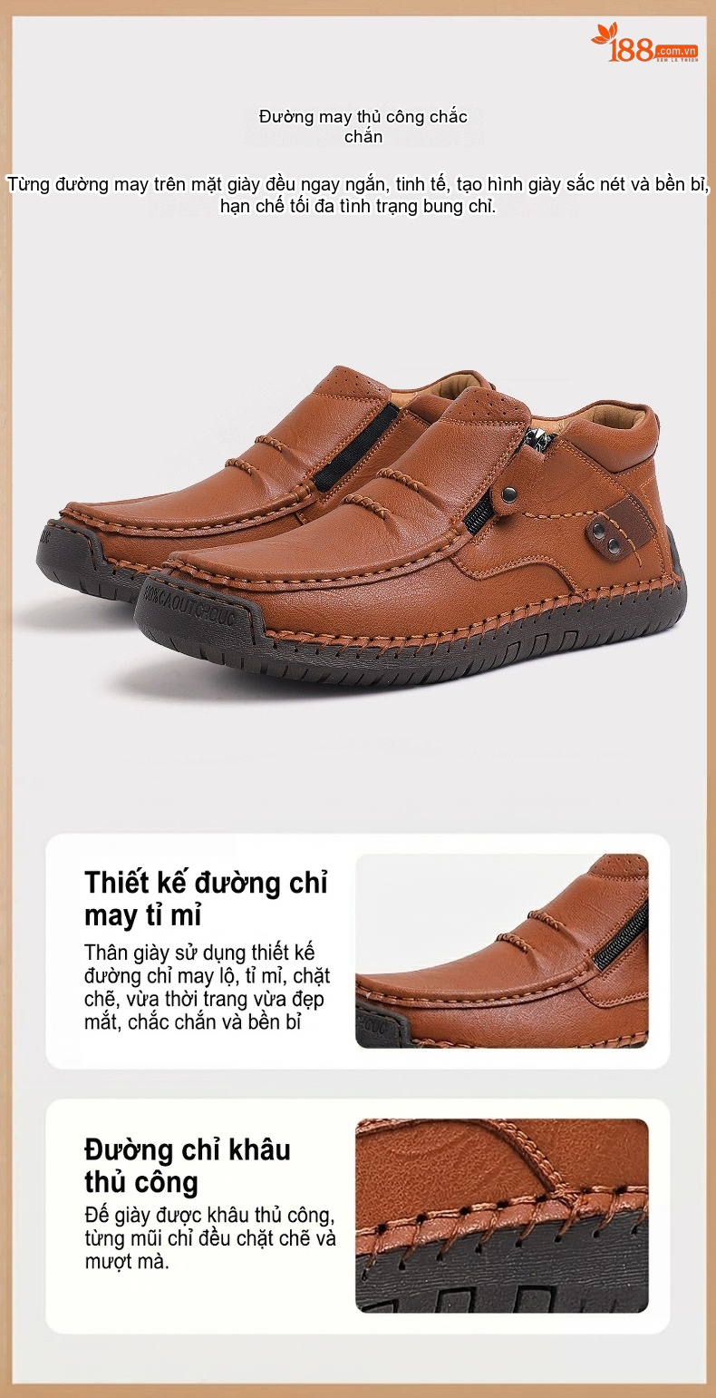 Giày Lười Nam Da Mờ Khóa Kéo Chiều Cao Đế Khoảng 3cm Màu Nâu, Đen, Xám chi tiết 7