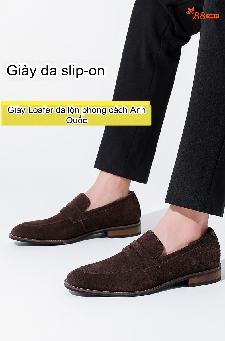 Giày Lười Nam Da Mờ Phong Cách Anh Quốc Chiều Cao Đế Khoảng 2cm Màu Nâu, Xanh Navy chi tiết 1