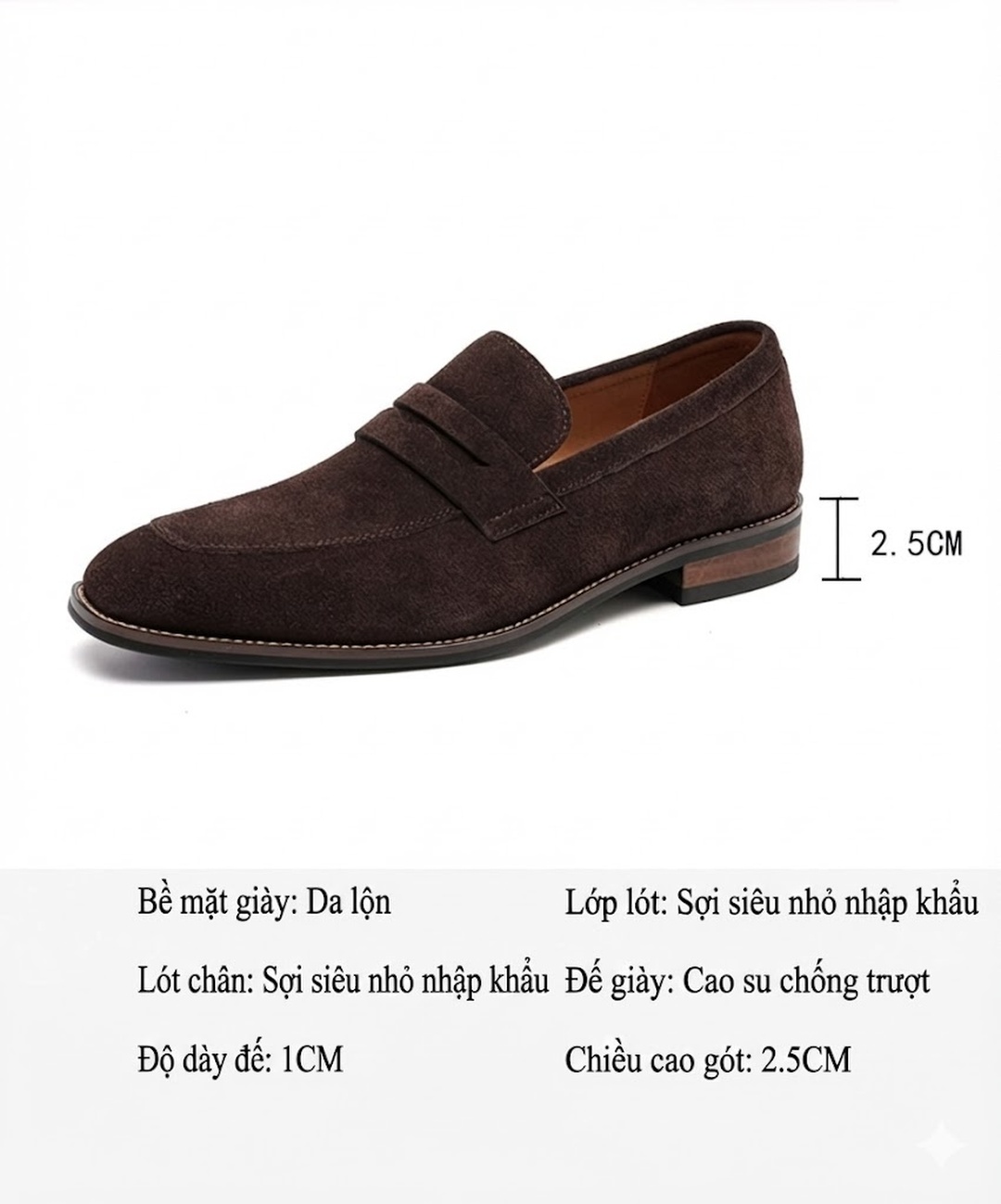 Giày Lười Nam Da Mờ Phong Cách Anh Quốc Chiều Cao Đế Khoảng 2cm Màu Nâu, Xanh Navy chi tiết 4