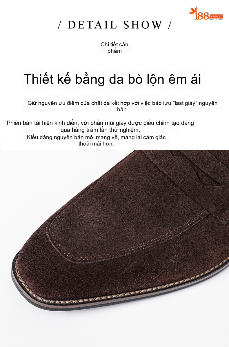 Giày Lười Nam Da Mờ Phong Cách Anh Quốc Chiều Cao Đế Khoảng 2cm Màu Nâu, Xanh Navy chi tiết 6