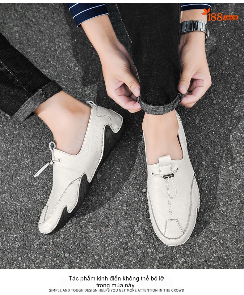 Giày Lười Nam Da Mờ Size Lớn Chiều Cao Đế Khoảng 2cm Màu Đen, Trắng chi tiết 11