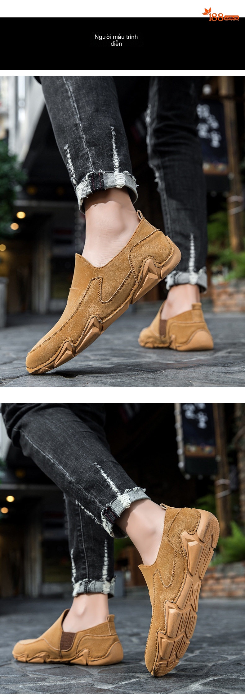 Giày Lười Nam Da Mờ Thoáng Khí Chiều Cao Đế Khoảng 3cm Màu Nâu, Trắng, Đen, Xám... chi tiết 9