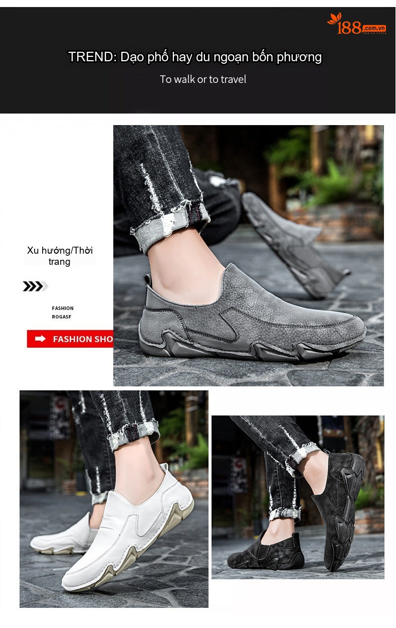 Giày Lười Nam Da Mờ Thoáng Khí Chiều Cao Đế Khoảng 3cm Màu Nâu, Trắng, Đen, Xám... chi tiết 1