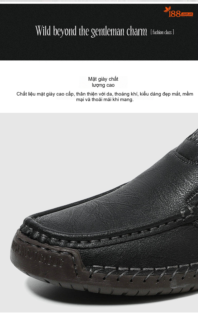 Giày Lười Nam Da Mờ Thủ Công Chiều Cao Đế Khoảng 2cm Màu Nâu, Đen chi tiết 4