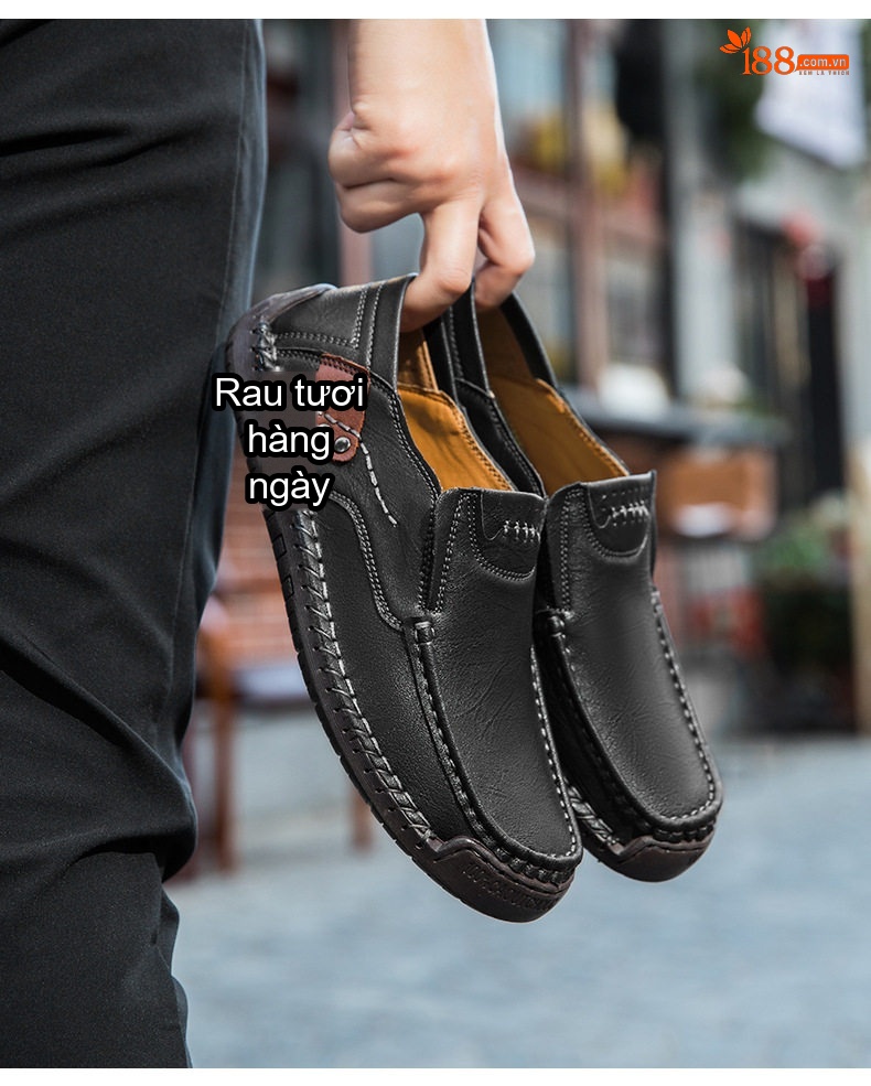 Giày Lười Nam Da Mờ Thủ Công Chiều Cao Đế Khoảng 2cm Màu Nâu, Đen chi tiết 14