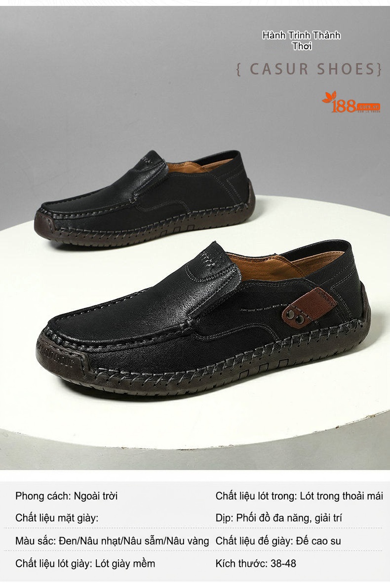 Giày Lười Nam Da Mờ Thủ Công Chiều Cao Đế Khoảng 2cm Màu Nâu, Đen chi tiết 2