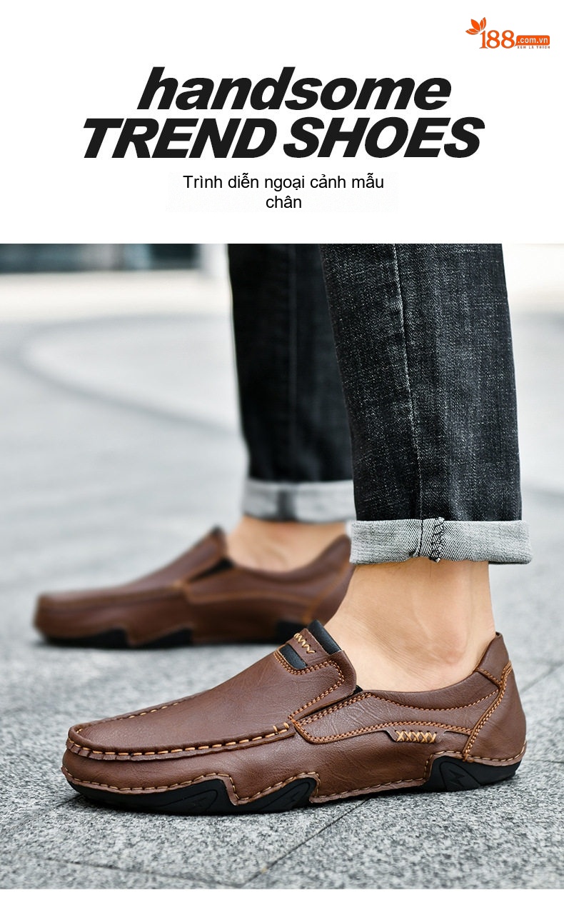 Giày Lười Nam Da Mờ Thủ Công Chiều Cao Đế Khoảng 2cm Màu Nâu, Đen, Xám chi tiết 11