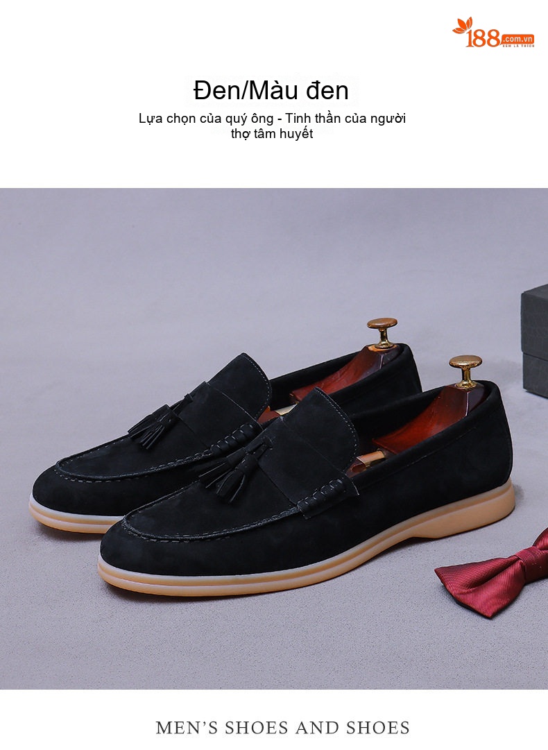Giày Lười Nam Da Mờ Tua Rua Chiều Cao Đế Khoảng 1cm Màu Xám, Nâu, Đen chi tiết 15