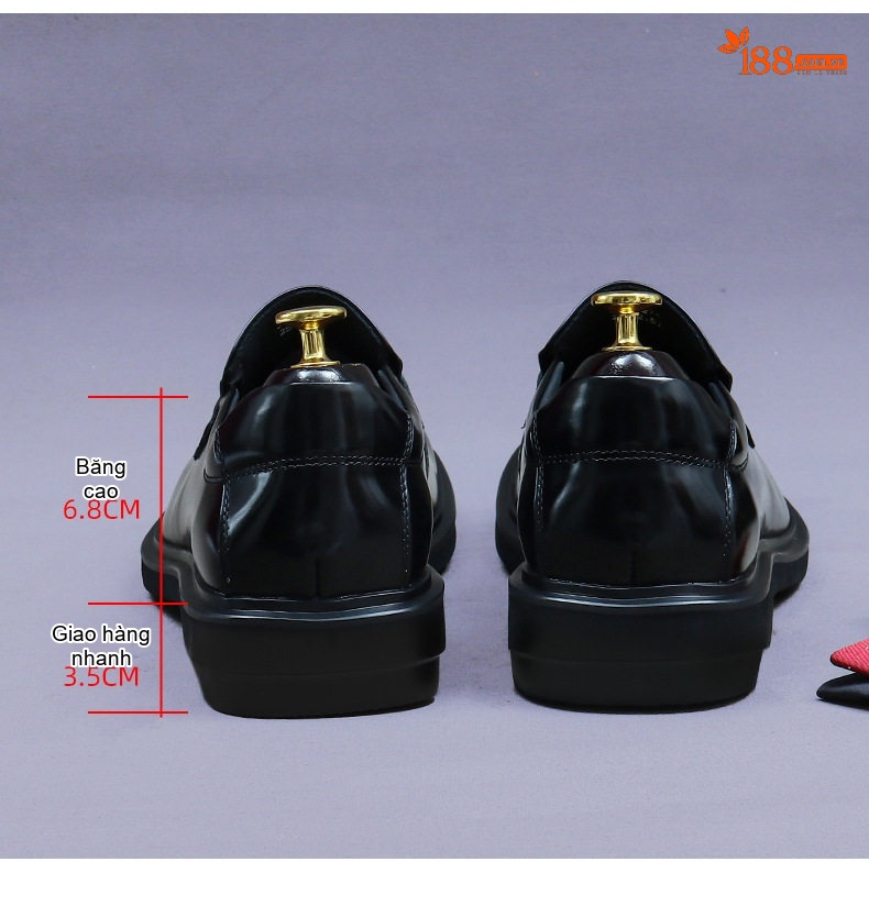 Giày Lười Nam Da Thật Bề Mặt Bóng Chiều Cao Đế Khoảng 3cm Màu Đen, Nâu chi tiết 17