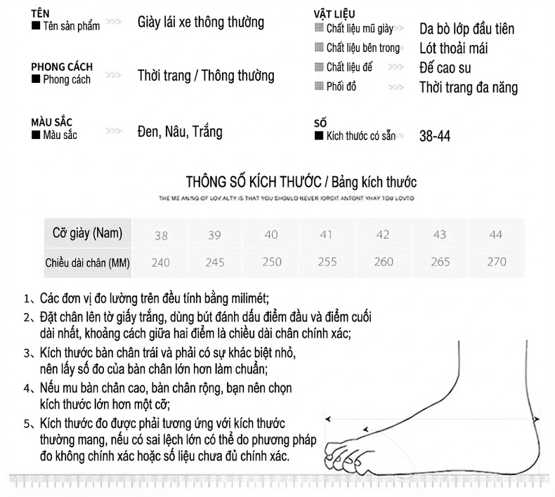 Giày Lười Nam Da Thật Chiều Cao Đế Khoảng 1cm Màu Cam, Trắng, Đen chi tiết 3