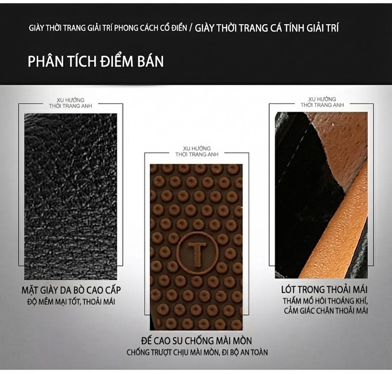 Giày Lười Nam Da Thật Chiều Cao Đế Khoảng 1cm Màu Cam, Trắng, Đen chi tiết 4