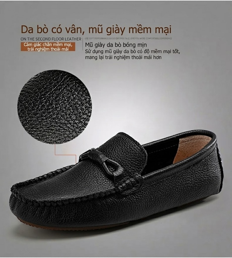 Giày Lười Nam Da Thật Chiều Cao Đế Khoảng 1cm Màu Cam, Trắng, Đen chi tiết 6