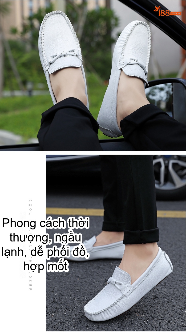 Giày Lười Nam Da Thật Chiều Cao Đế Khoảng 1cm Màu Cam, Trắng, Đen chi tiết 16