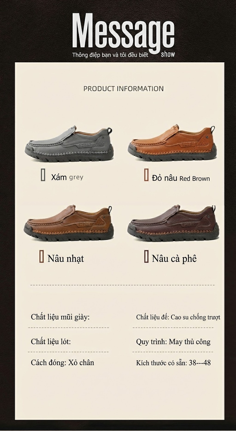 Giày Lười Nam Da Thật Chiều Cao Đế Khoảng 2cm Màu Nâu, Xám chi tiết 7