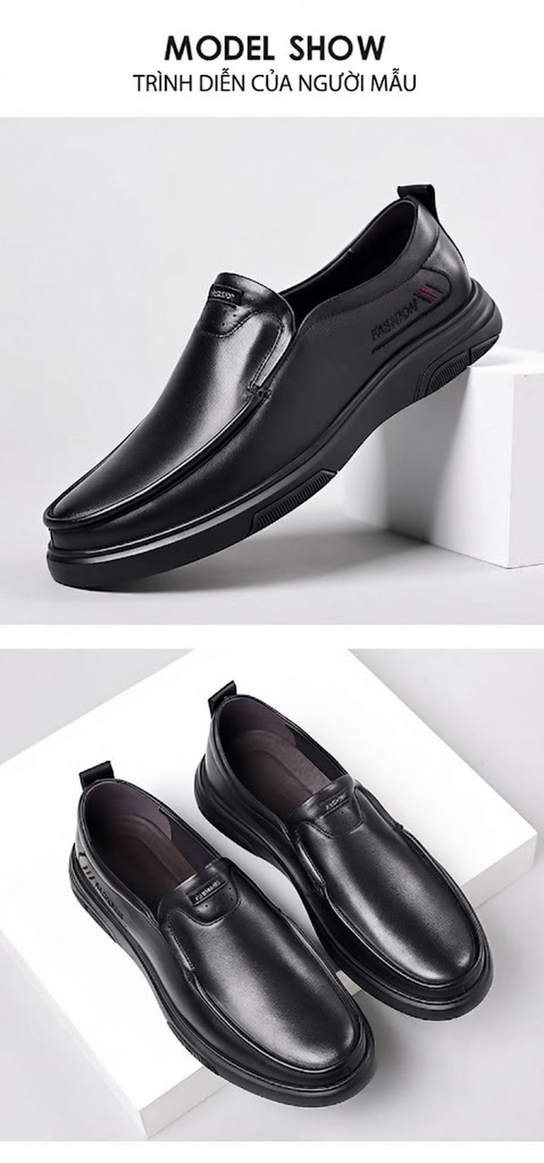 Giày Lười Nam Da Thật Công Sở Chiều Cao Đế Khoảng 3cm Màu Đen chi tiết 10