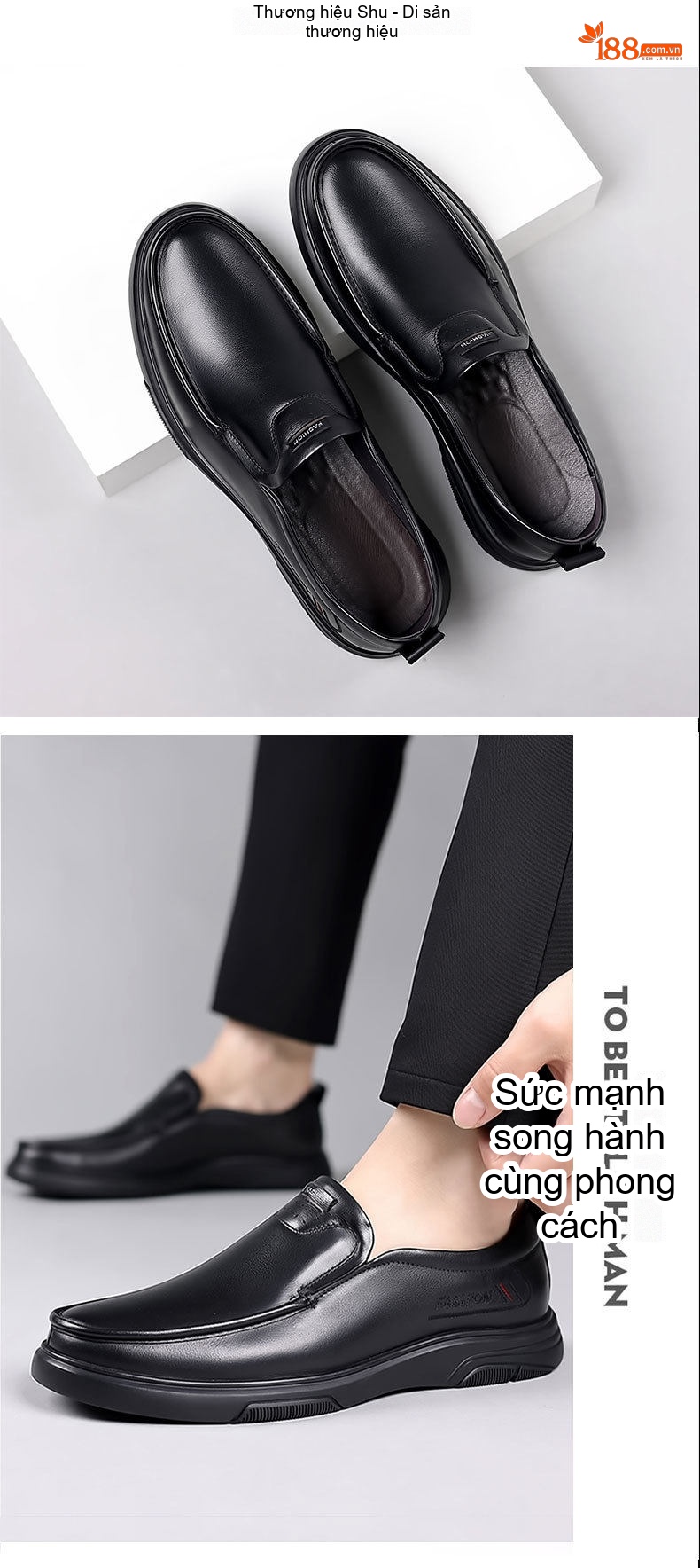 Giày Lười Nam Da Thật Công Sở Chiều Cao Đế Khoảng 3cm Màu Đen chi tiết 11