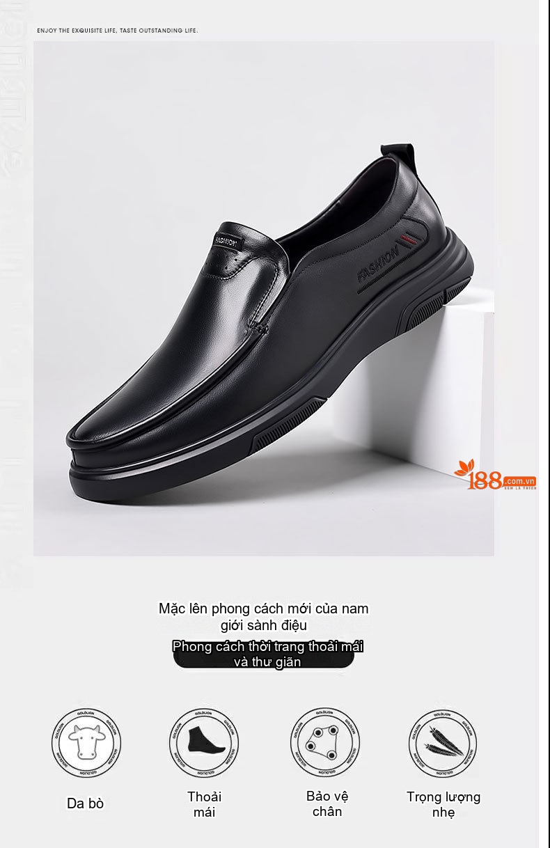 Giày Lười Nam Da Thật Công Sở Chiều Cao Đế Khoảng 3cm Màu Đen chi tiết 1