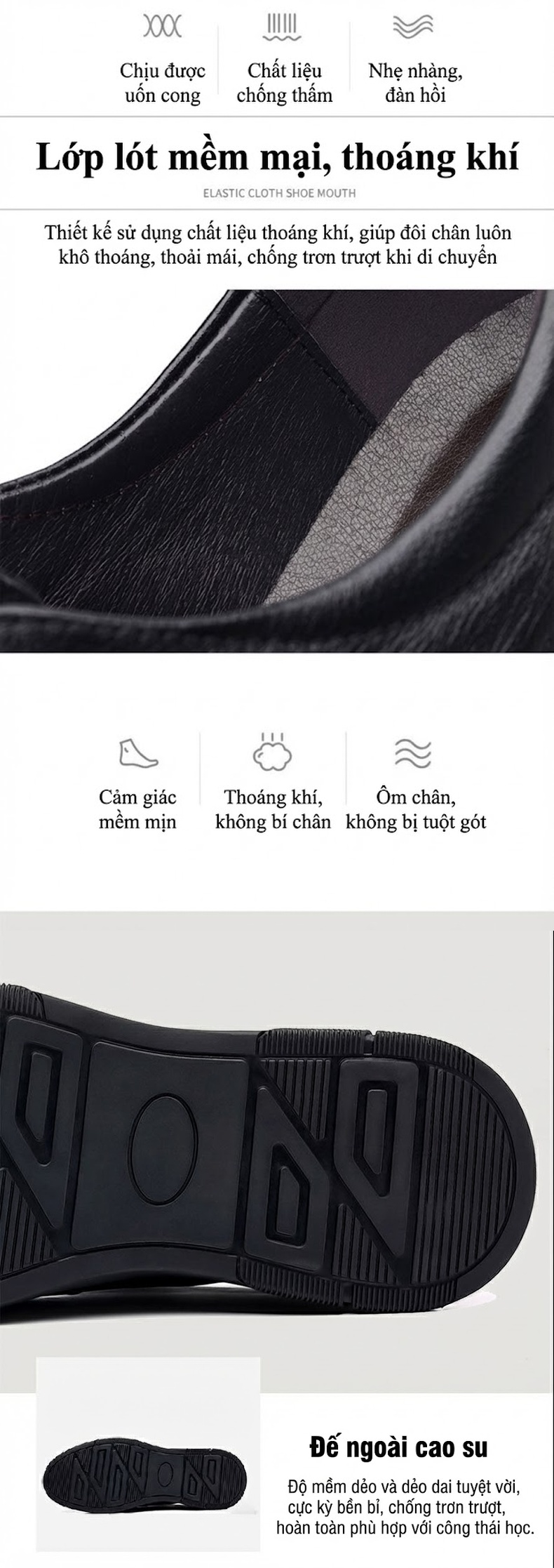 Giày Lười Nam Da Thật Công Sở Chiều Cao Đế Khoảng 3cm Màu Đen chi tiết 9