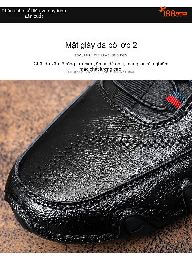 Giày Lười Nam Da Thật Đế Bệt Chiều Cao Đế Khoảng 2cm Màu Trắng, Nâu, Đen chi tiết 4