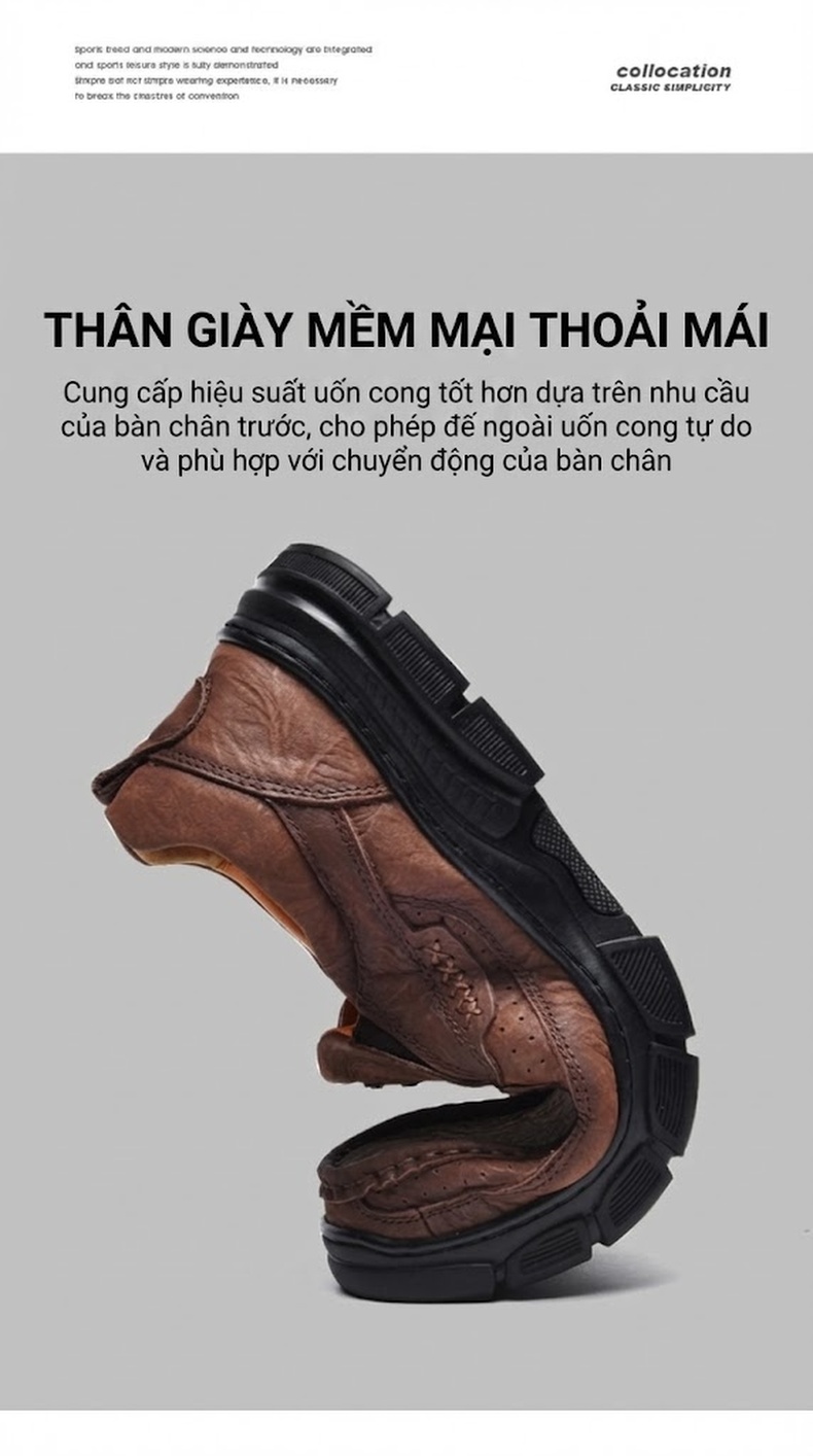 Giày Lười Nam Da Thật Đế Bệt Chiều Cao Đế Khoảng 3.5cm Màu Nâu, Đen chi tiết 12