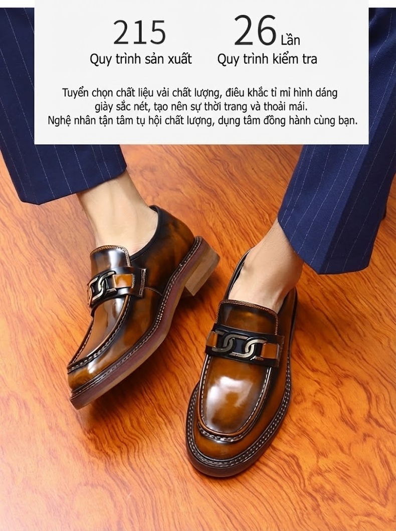 Giày Lười Nam Da Thật Đế Dày Chiều Cao Đế Khoảng 3cm Màu Nâu chi tiết 3